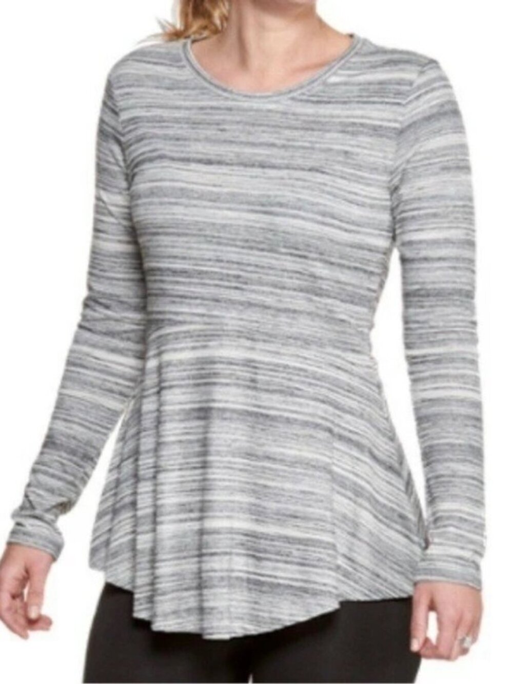 Toad&Co Imogene Fluid Tunic Women's Medium Black Cream Cotton Knit Peplum Blouse